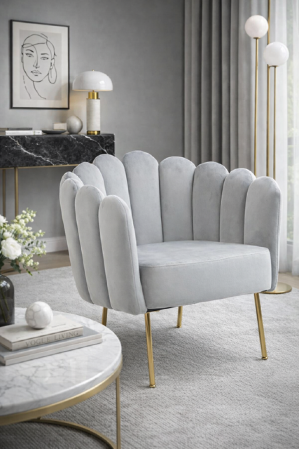 Fotel Crown Peacock aksamitny szary - Inart