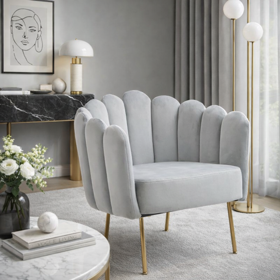 Fotel Crown Peacock aksamitny szary - Inart