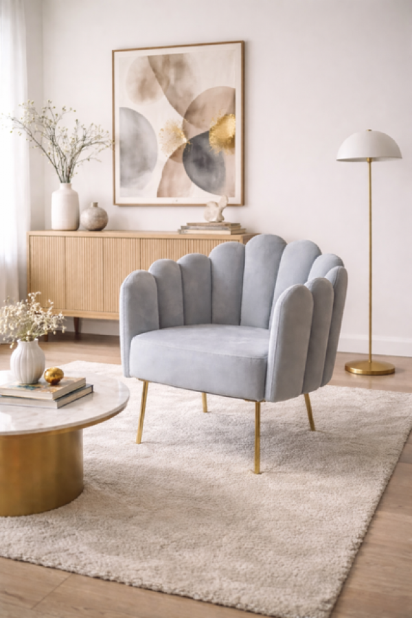 Fotel Crown Peacock aksamitny szary - Inart