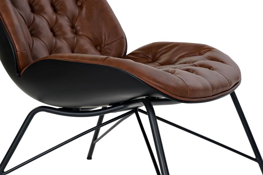 Fotel Icon pikowany z podnóżkiem brązowy ciemny