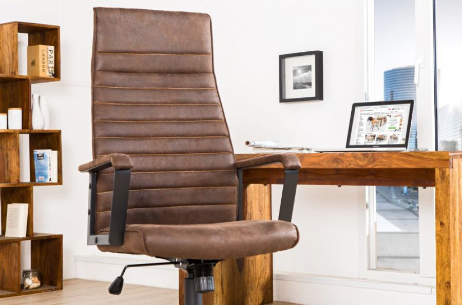 Fotel Krzesło biurowe Lazio high brązowe vintage  - Invicta Interior