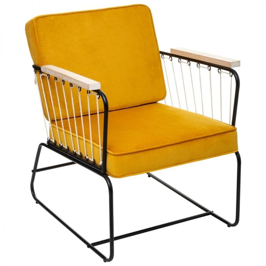 Fotel Retro wire aksamitny musztardowy