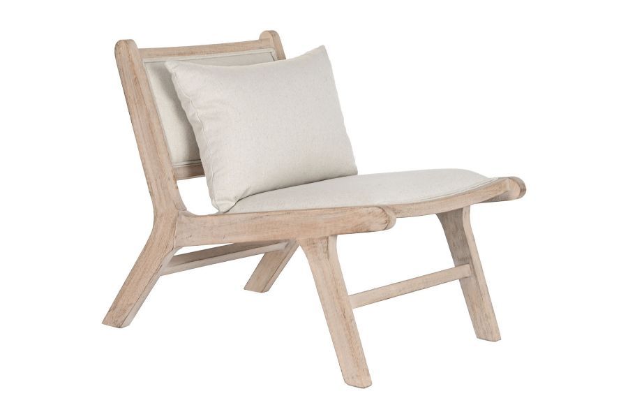 Fotel wypoczynkowy drewniany z poduszką beżowy