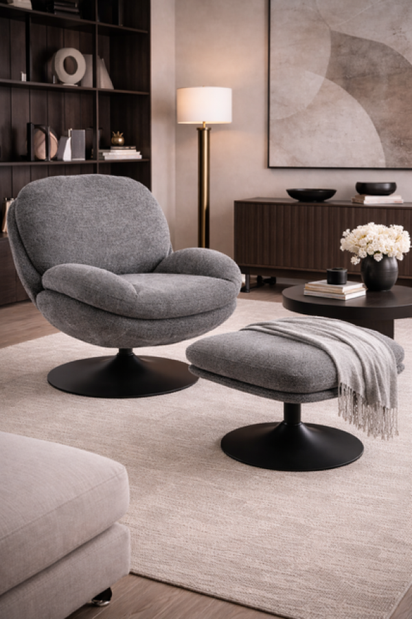 Fotel Lounge Canyon z podnóżkiem szary