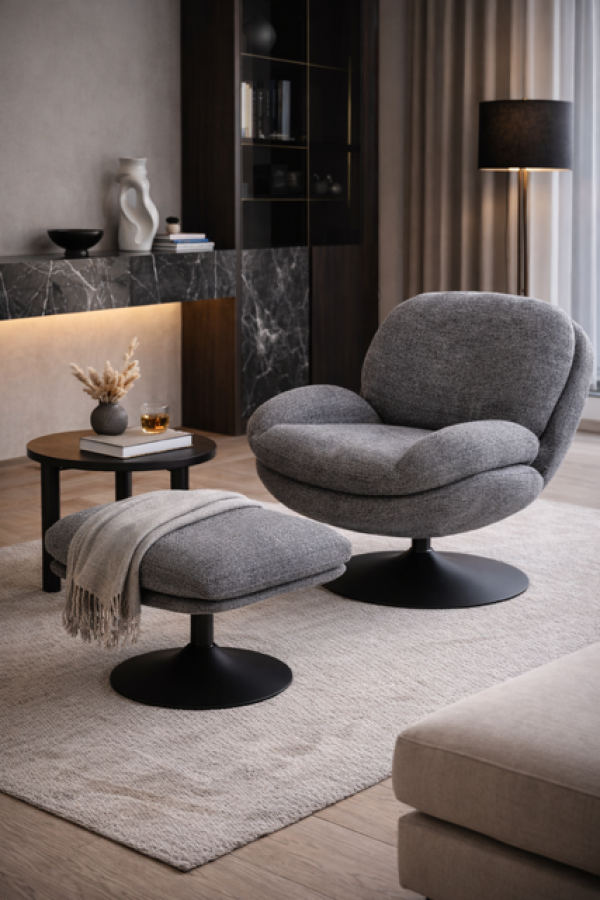 Fotel Lounge Canyon z podnóżkiem szary