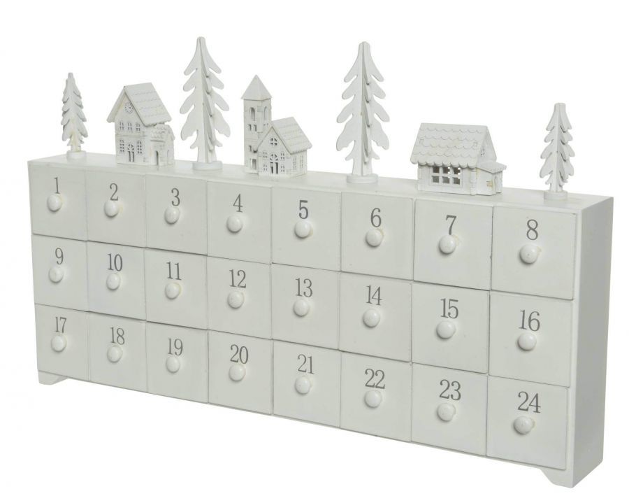 Kalendarz adwentowy biały z szufladkami