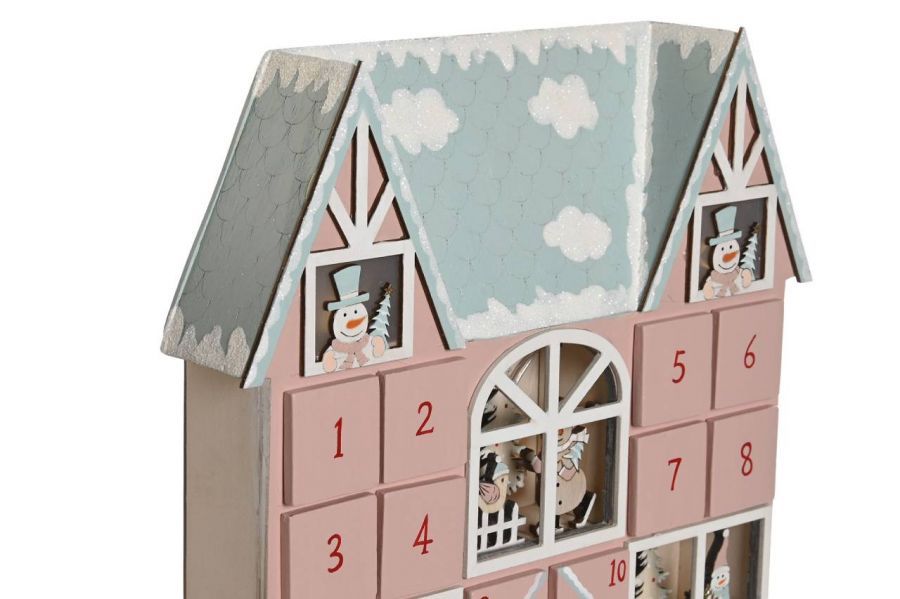  Kalendarz adwentowy domek drewniany led z szufladkami 35 cm