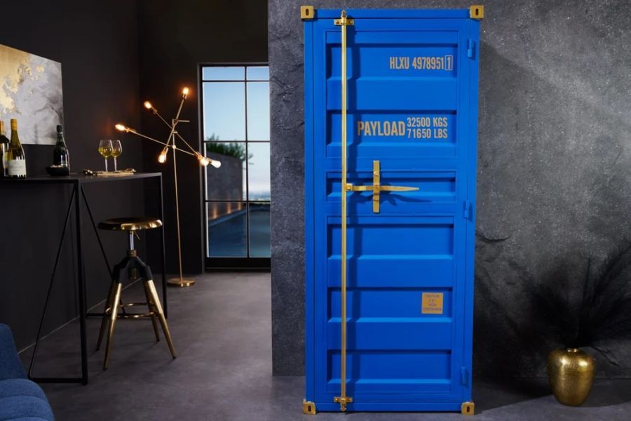Komoda barek Container Globetrotter 180 cm sejf niebieski - Invicta Interior