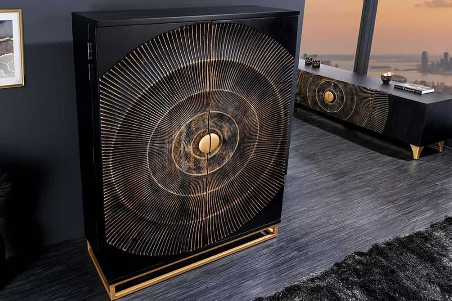 Komoda barek na wino Golden Sunset drewniana mango - Invicta Interior