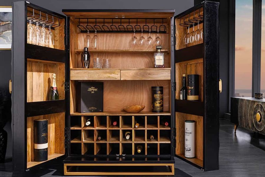Komoda barek na wino Golden Sunset drewniana mango - Invicta Interior
