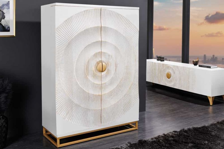 Komoda barek na wino Golden Sunset drewniana mango biała - Invicta Interior
