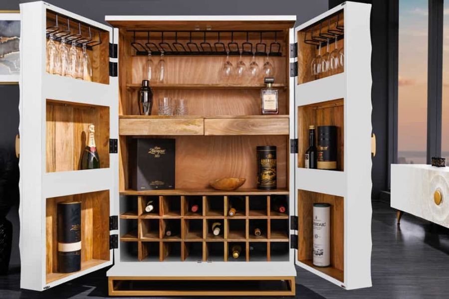 Komoda barek na wino Golden Sunset drewniana mango biała - Invicta Interior