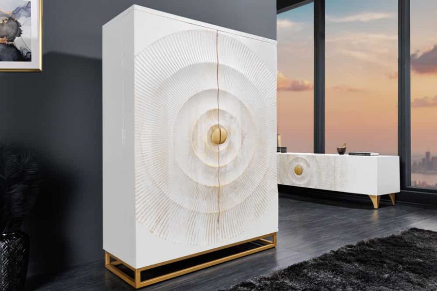 Komoda barek na wino Golden Sunset drewniana mango biała - Invicta Interior