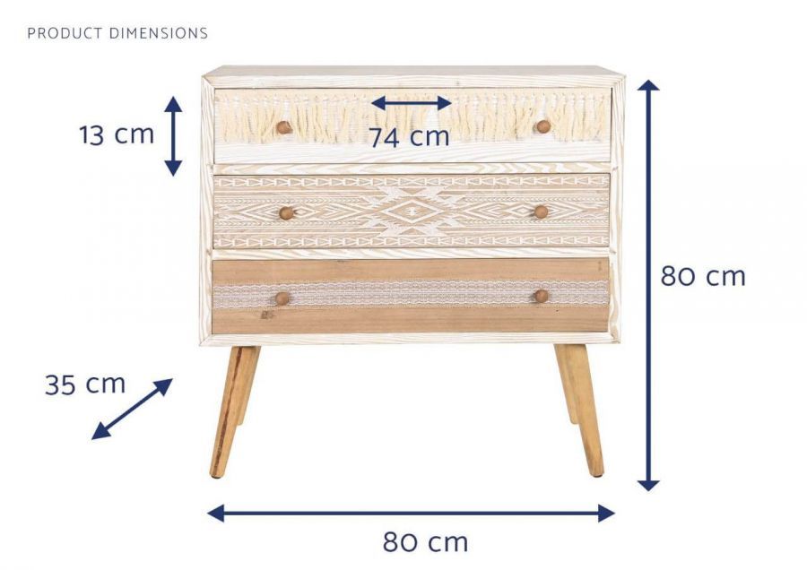 Komoda boho Cepelia z frędzlami 3 szuflady  - Item International