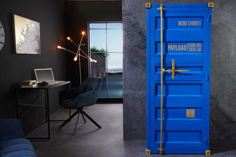 Komoda Container Globetrotter 180 cm sejf niebieski - Invicta Interior