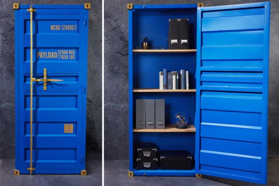 Komoda Container Globetrotter 180 cm sejf niebieski - Invicta Interior