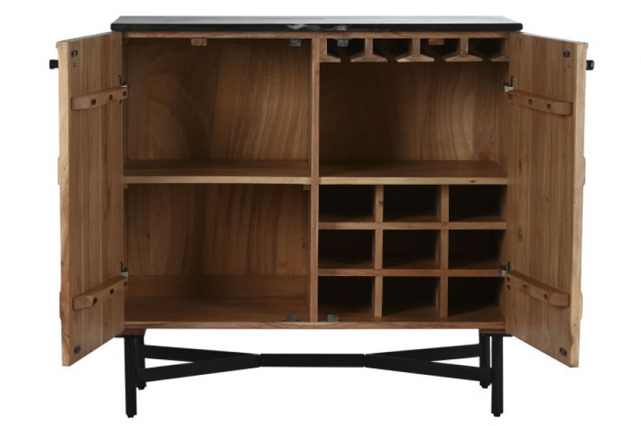 Komoda drewniana barek na wino Wave z marmurowym blatem - Item International