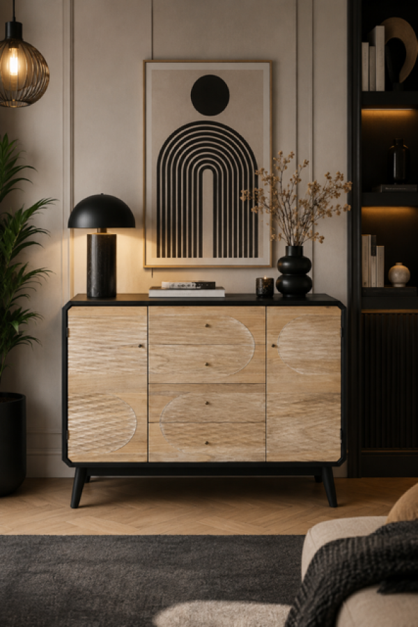 Komoda drewniana Retro round czarna - Item International