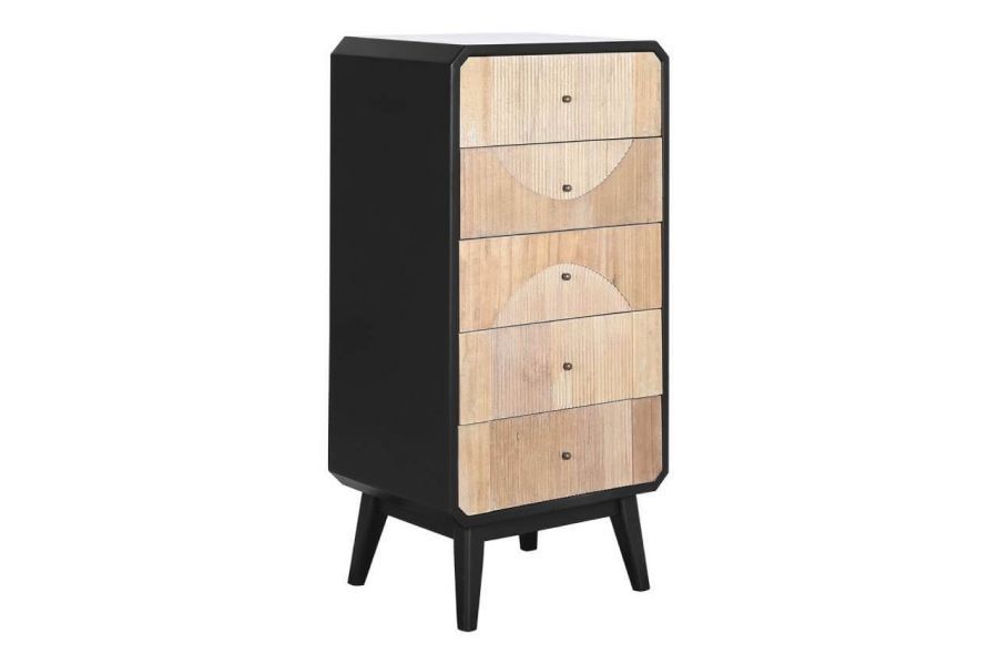 Komoda drewniana Retro round czarna z 5 szufladami - Item International