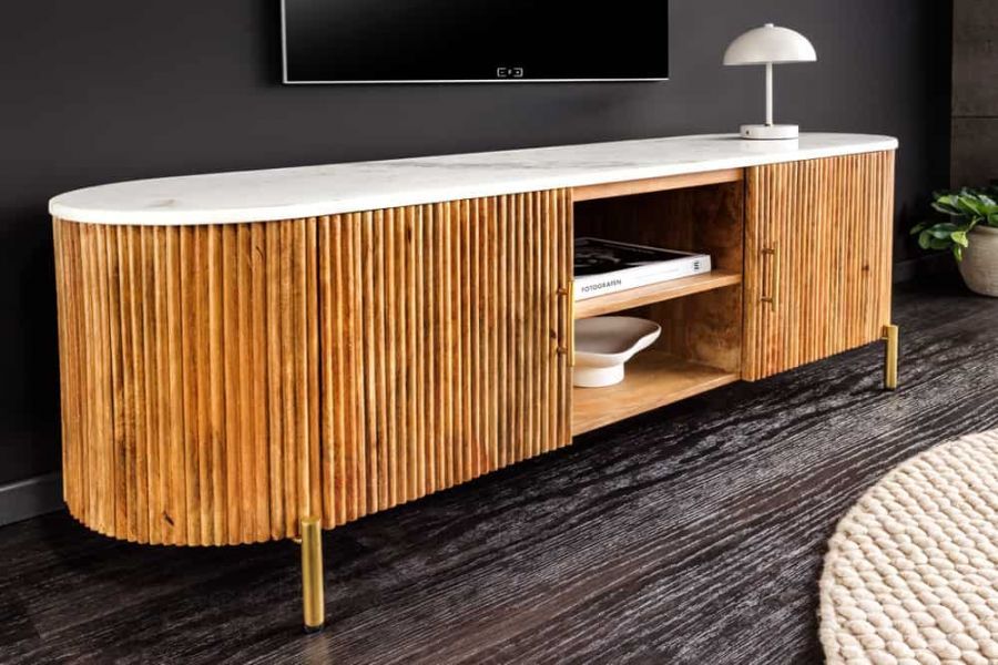Komoda drewniana RTV Tres Chic marmurowy blat 140 cm - Invicta Interior