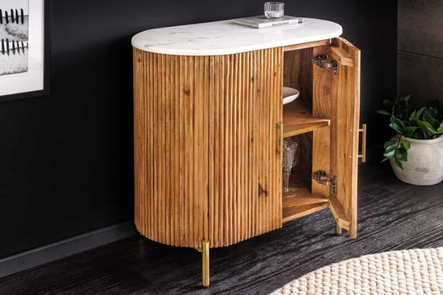 Komoda drewniana Tres Chic marmurowy blat 70 cm - Invicta Interior