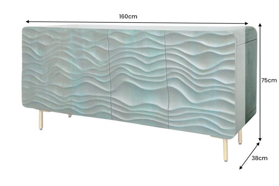 Komoda drewniana Wave Lagoon 160 cm drewno mango turkusowa  - Item International