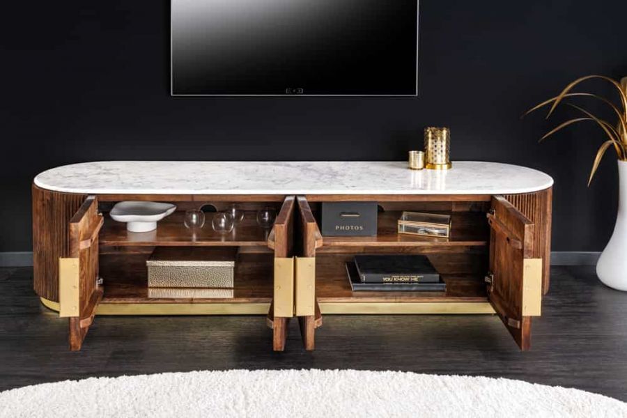 Komoda Gatsby drewno mango 170 cm biały marmur - Invicta Interior