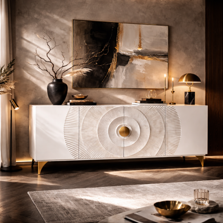 Komoda Golden Sunset drewniana mango biała 180 cm - Invicta Interior