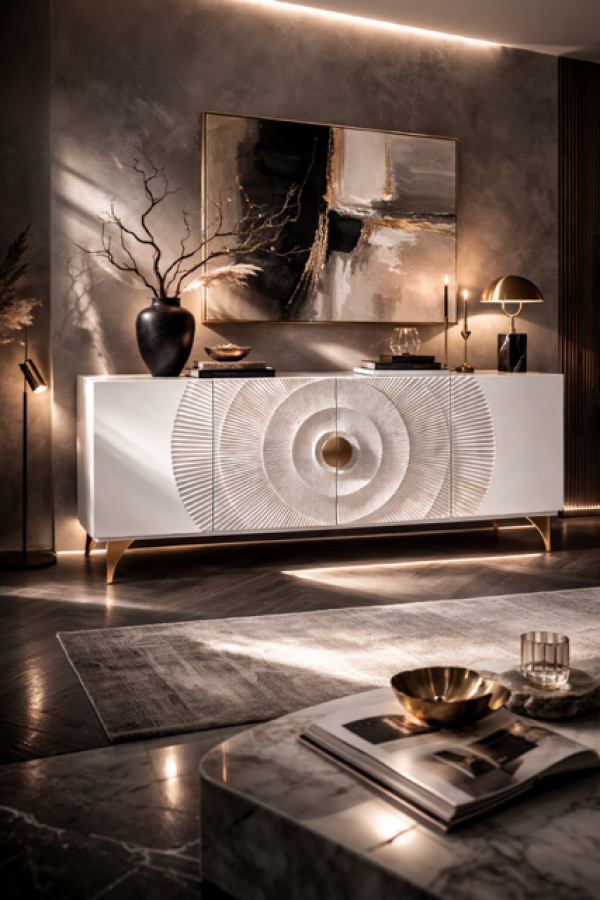 Komoda Golden Sunset drewniana mango biała 180 cm - Invicta Interior