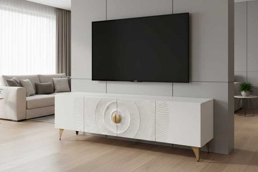 Komoda Golden Sunset drewniana mango biała RTV pod TV 180 cm  - Invicta Interior