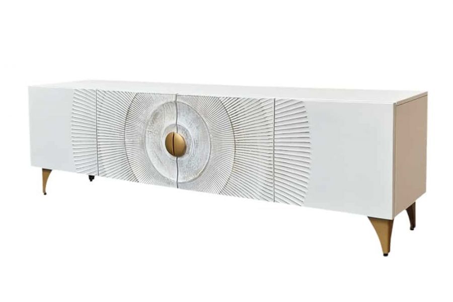 Komoda Golden Sunset drewniana mango biała RTV pod TV 180 cm  - Invicta Interior