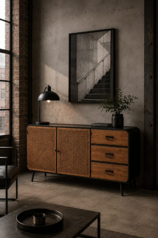 Komoda industrialna Vintage II z plecionką wiedeńską - J-Line