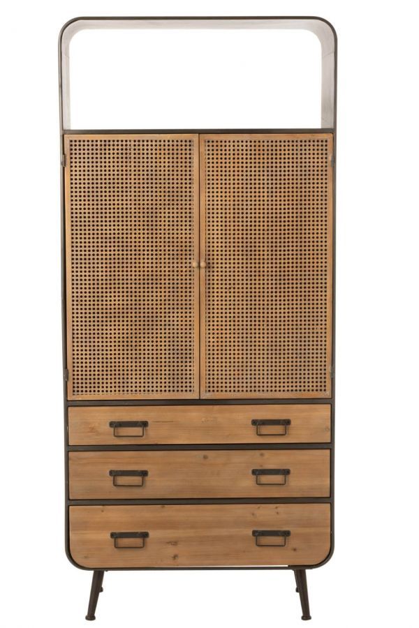 Komoda industrialna witryna Vintage z plecionką wiedeńską - J-Line