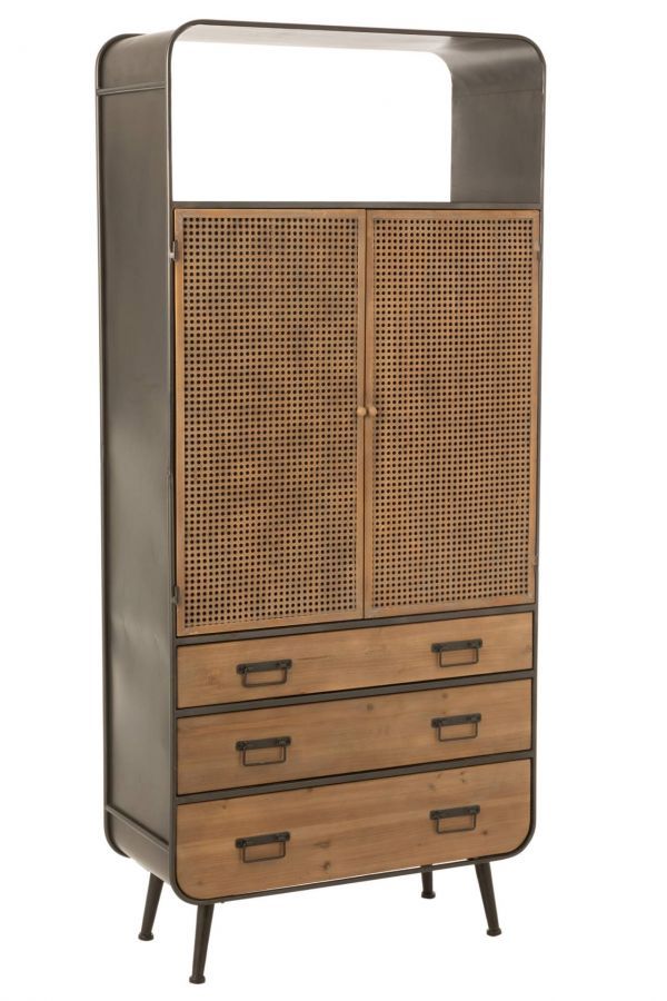 Komoda industrialna witryna Vintage z plecionką wiedeńską - J-Line