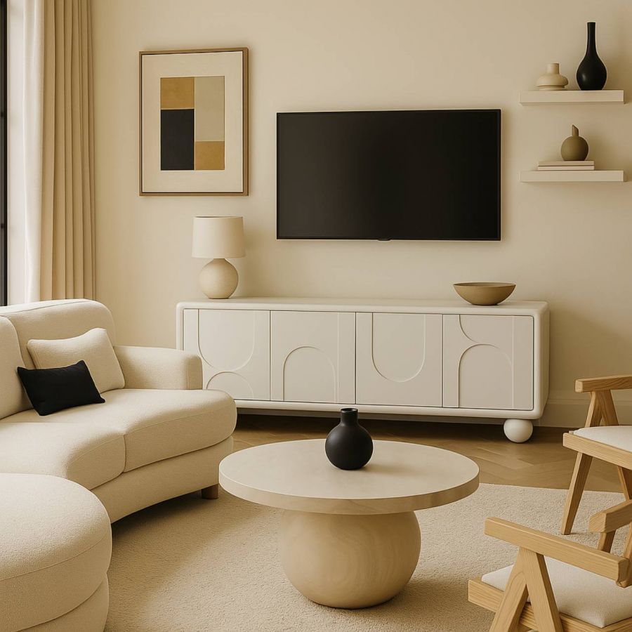 Komoda Japandi 3D RTV pod TV ivory  - Item International
