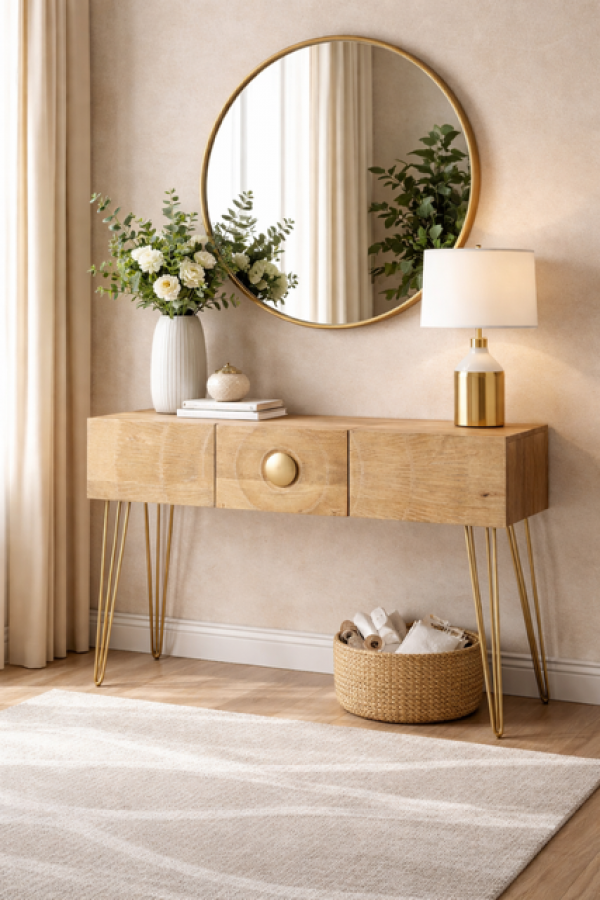 Komoda konsola golden sunset drewniana mango brązowa