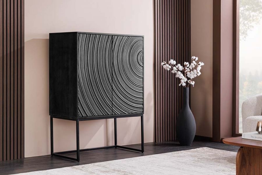 Komoda Orbit 3D 120 cm drewno mango czarna  - Invicta Interior