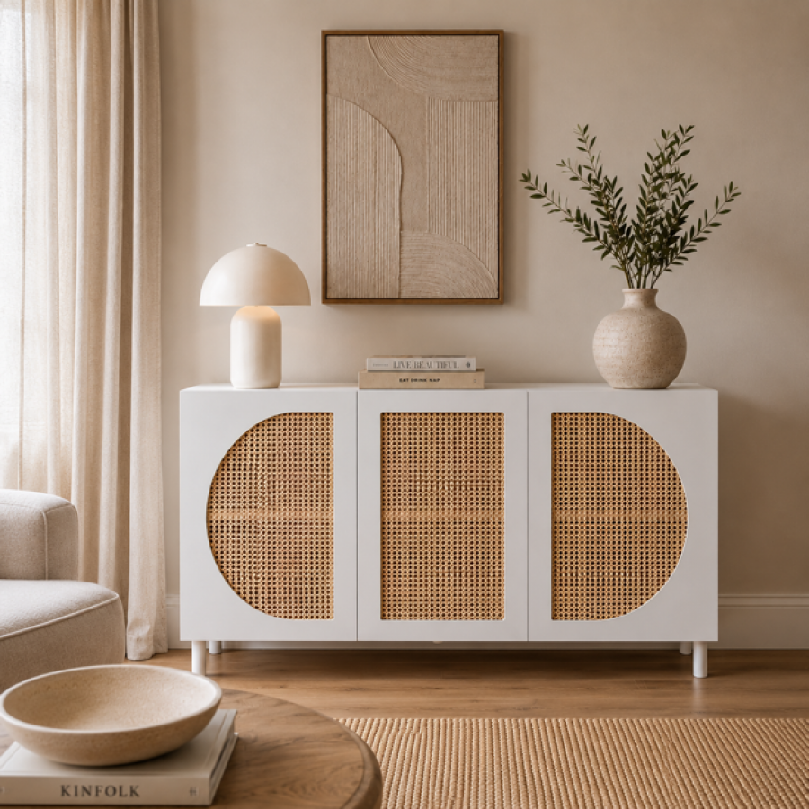Komoda retro Cabras biała rattanowa 120 cm - Atmosphera