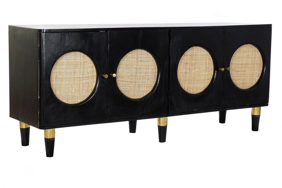 Komoda Retro rattanowa drewno mango Wheels czarna  - Item International