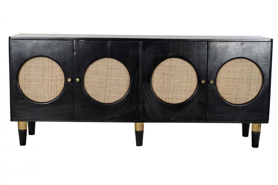 Komoda Retro rattanowa drewno mango Wheels czarna  - Item International
