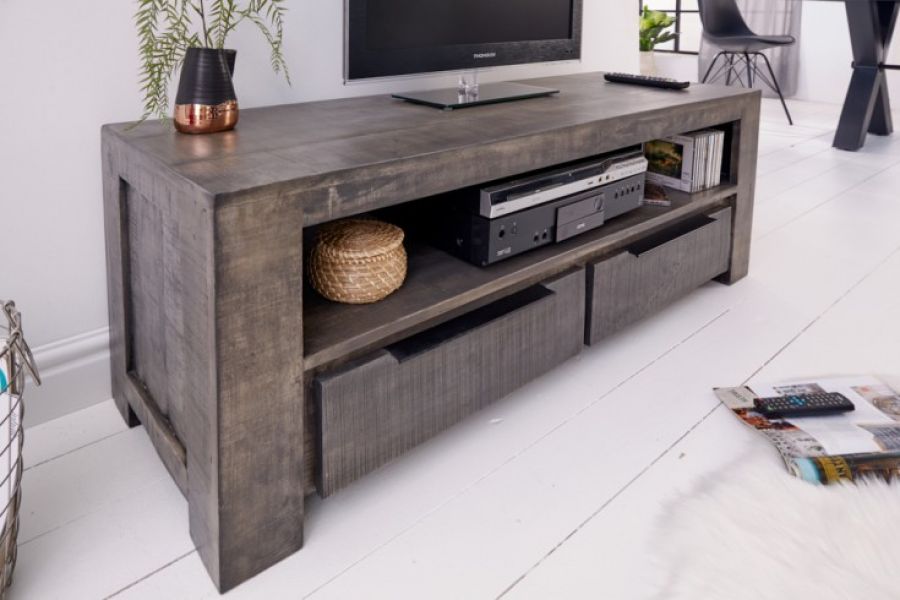 Komoda RTV pod TV Iron Craft drewniana mango szara - Invicta Interior