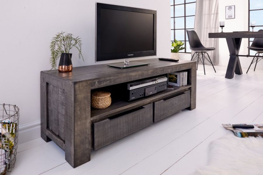 Komoda RTV pod TV Iron Craft drewniana mango szara - Invicta Interior