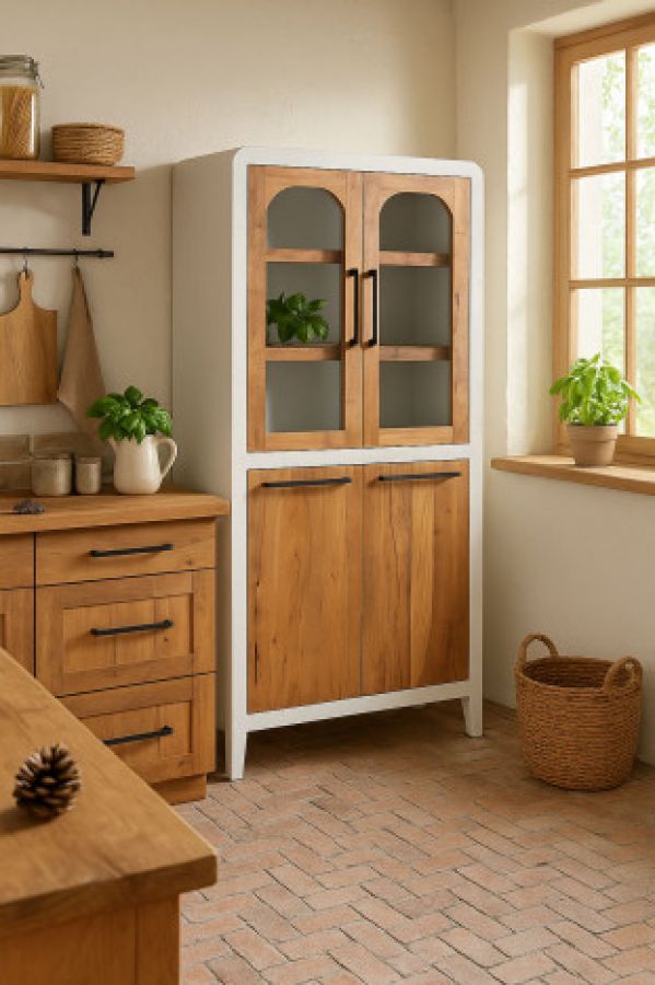 Komoda Santorini wood drewniana witryna biała 