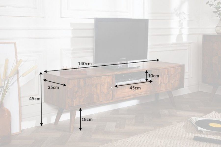 Komoda Stolik RTV TV Mystic Living 3D drewno sheesham - Invicta Interior