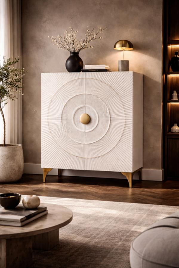 Komoda szafa Golden Sunset drewniana mango biała - Invicta Interior