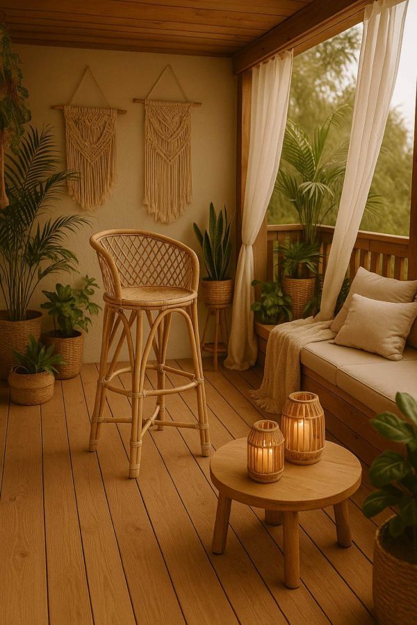 Krzesło barowe hoker Boho rattanowy - Inart