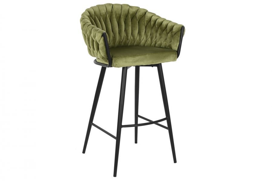 Krzesło barowe hoker Interlace aksamitny zielony