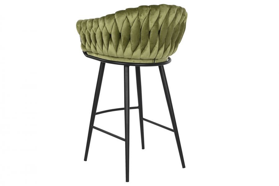 Krzesło barowe hoker Interlace aksamitny zielony