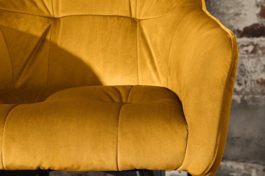 Krzesło barowe Hoker Loft aksamitny velvet musztardowy - Invicta Interior