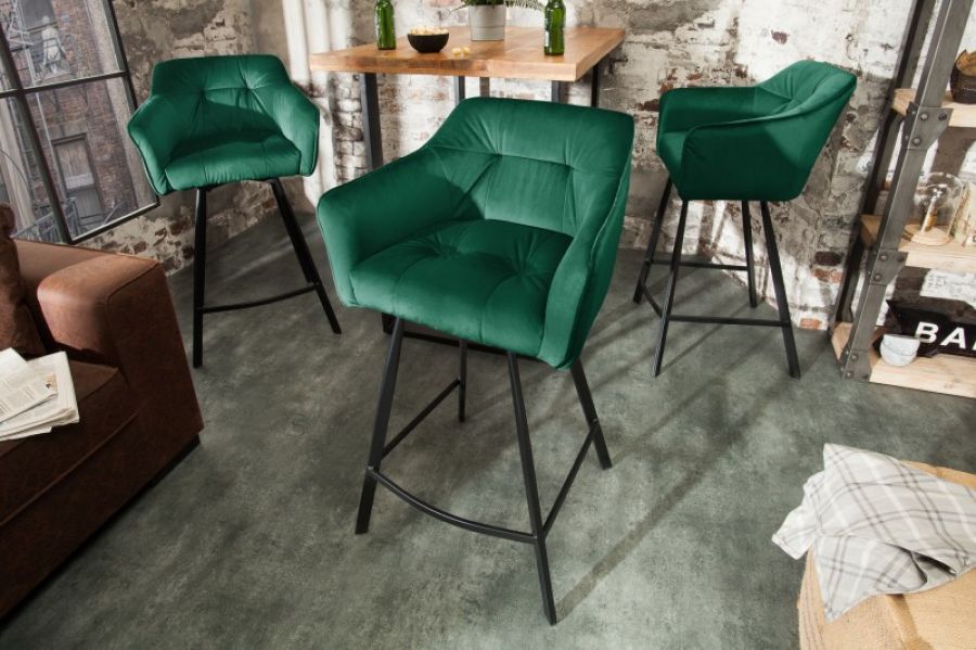 Krzesło barowe Hoker Loft aksamitny velvet zielony - Invicta Interior